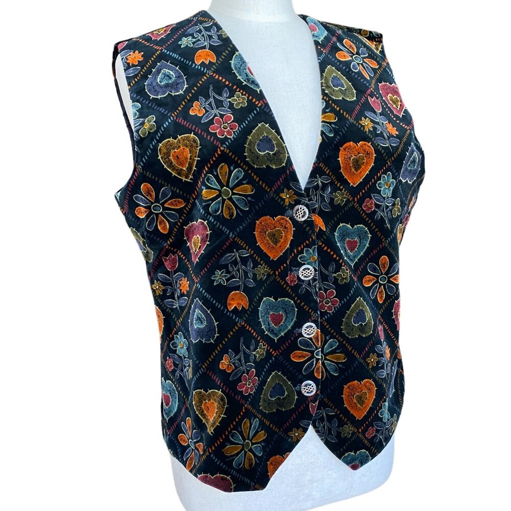 Vintage Ruff Hewn Velvet Country Vest Granny Folk Earthtones Fall Rustic USA-L